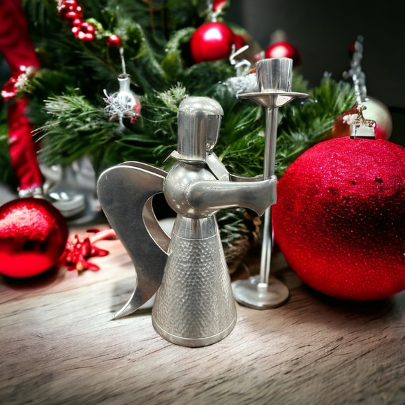 Vintage Hand Made Weighty Pewter Angel Candlestick Holder by PURA Indonesia, - Picture 1 of 8